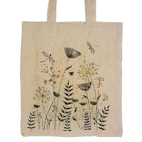 Рисувана текстилна торба "Цветя с пръски"