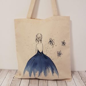 Рисувана текстилна торба "Дамата в синьо"