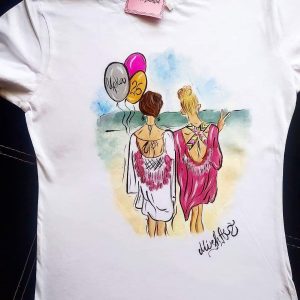 Ръчно рисувана дамска тениска "Приятелки завинаги"