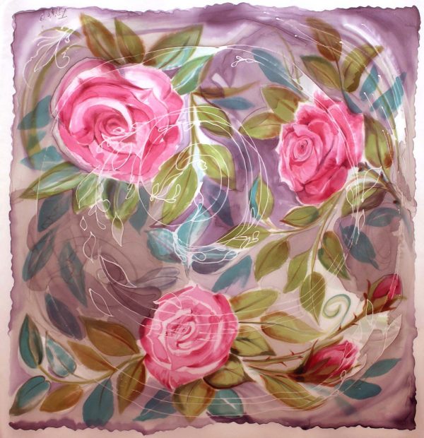 "Рози", ръчно рисуван дамски шал, шифон