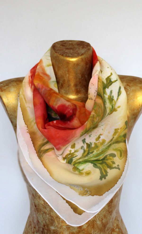 "Макове", ръчно рисуван дамски шал, шифон