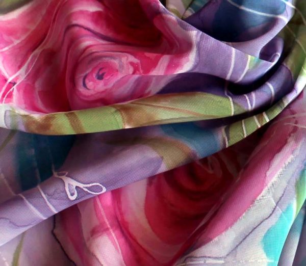 "Рози", ръчно рисуван дамски шал, шифон