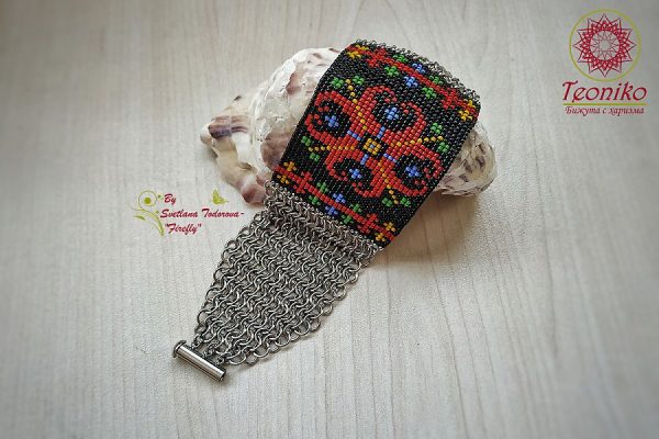 Ръчно изработена гривна с шевица Цвете от Teoniko - Бижута с харизма