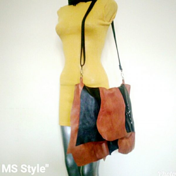 Асиметрична дамска чанта от естествена кожа с капак!