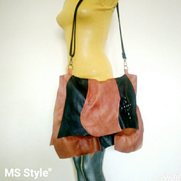 Асиметрична дамска чанта от естествена кожа с капак!