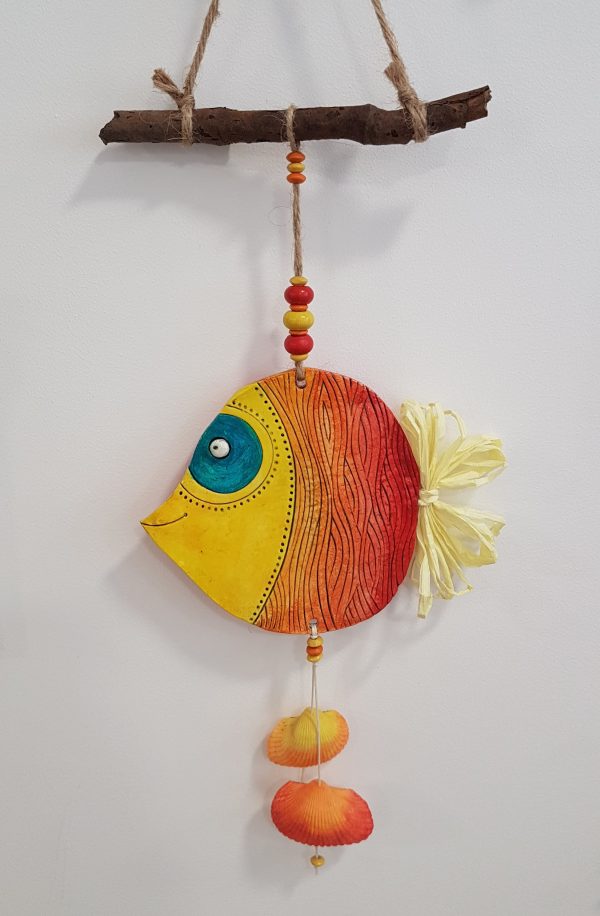Керамична фигура - риба Дори в жълто и червено