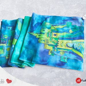 Ръчно рисувани копринени шалове сувенири - "Царевец" - по поръчка