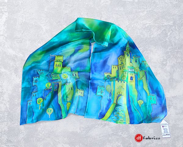 Ръчно рисувани копринени шалове сувенири - "Царевец" - по поръчка