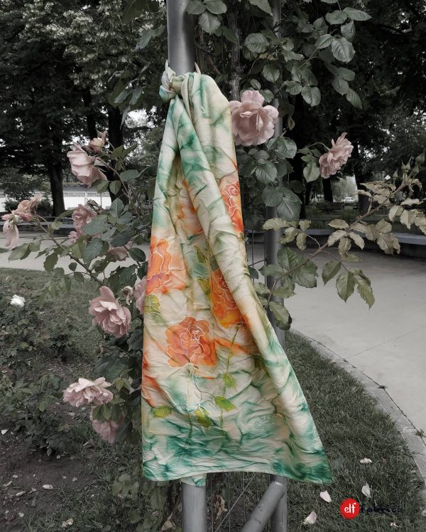 Ръчно рисуван копринен шалове с рози, подарък за бал- наличен