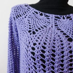 Уникат Ръчно плетен дамски пуловер с дълъг ръкав в красиво лилаво