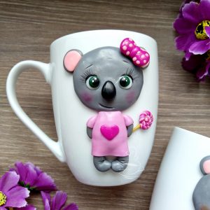 Чаша с коала в розово