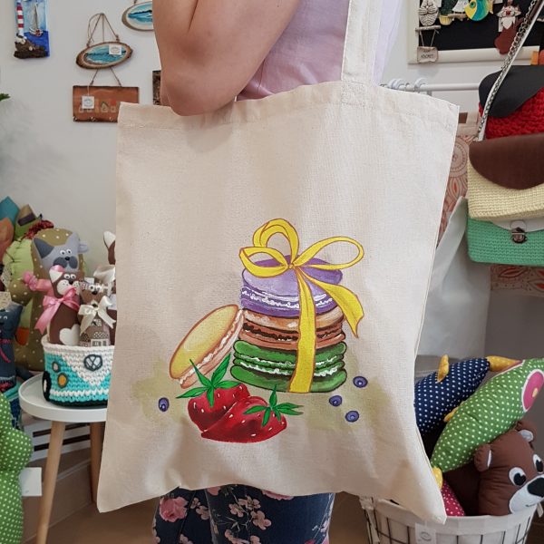 Рисувана текстилна торба "Френски макарон"