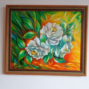 "#Бели рози"- маслена #картина с бели рози