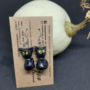 Хелоуин обеци "Черни котки" с декорация от полимерна глина