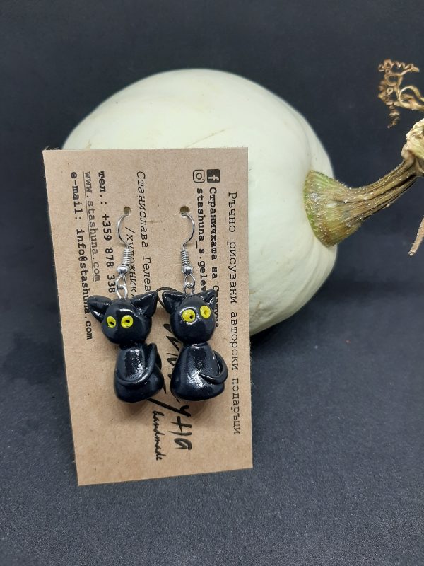 Хелоуин обеци "Черни котки" с декорация от полимерна глина