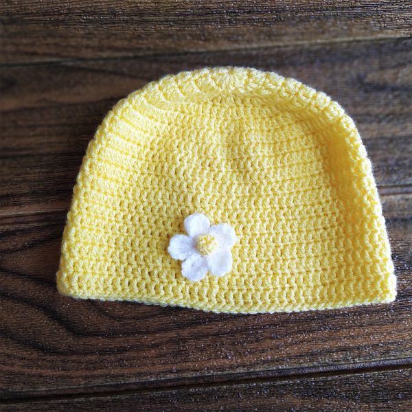 Детска жълта плетена шапка - 2-3 год.