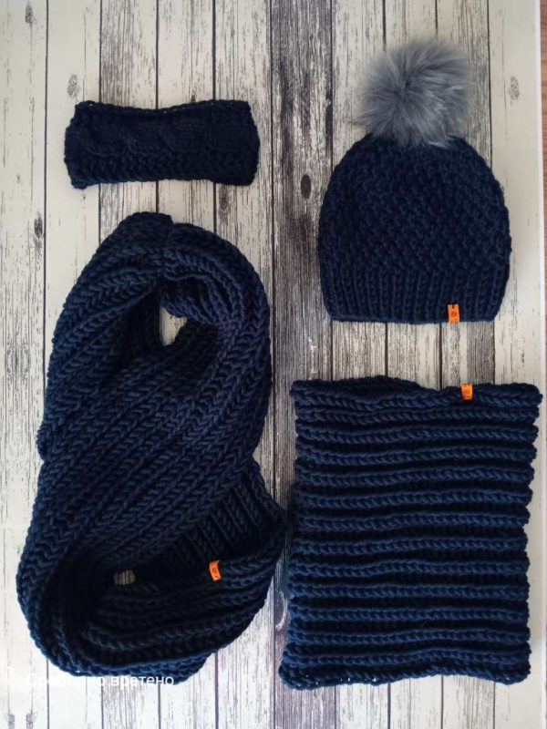 Луксозни комплекти за двама - 2 ръчно плетени шала, 1 шапка и 1 лента