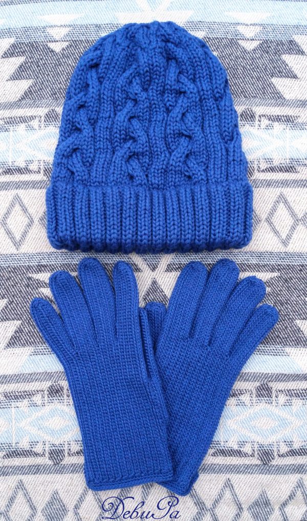 Плетени мъжки шапка и ръкавици ''Атлантическо синьо"