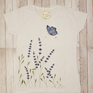 Рисувана тениска "Лавандула с пеперуда"
