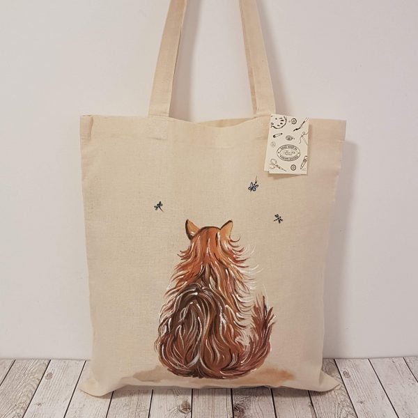 Рисувана текстилна торба „Коте с водни кончета"