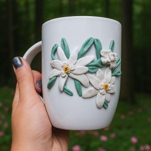 Чаша с Еделвайс от полимерна глина. Чаша с Еделвайс от полимерна глина.