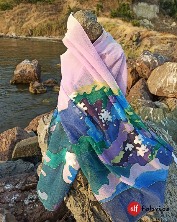 Копринени шалове "Морски Вълни" , подарък за завършване- наличен