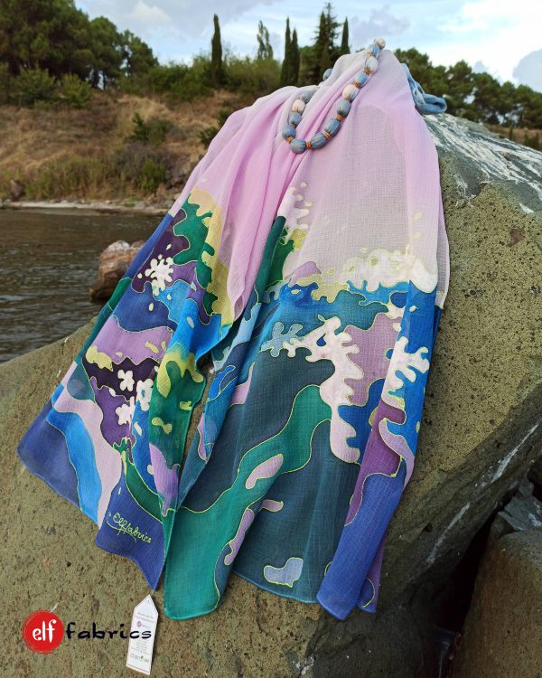 Копринени шалове "Морски Вълни" , подарък за завършване- наличен