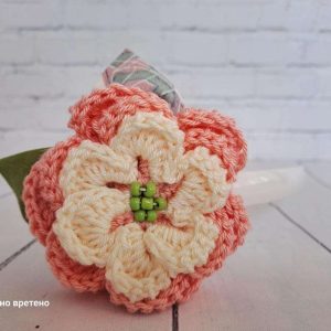 Уникална диадема "Прасковена въздишка" с 3D плетено цвете