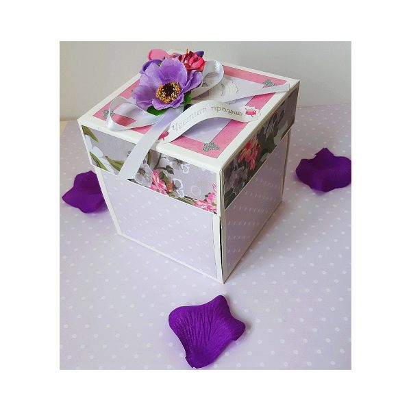 Експлодираща кутия изненада "Цветя" за рожден ден, имен ден, сватба