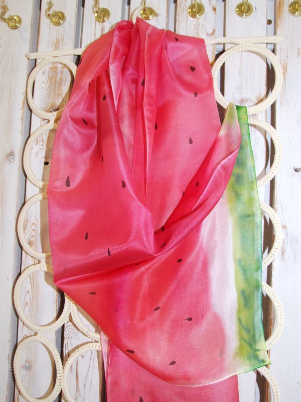 Ръчно рисувани копринени шалове "Диня" , подарък за прияте- по поръчка