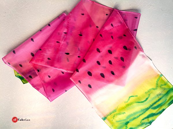 Ръчно рисувани копринени шалове "Диня" , подарък за прияте- по поръчка
