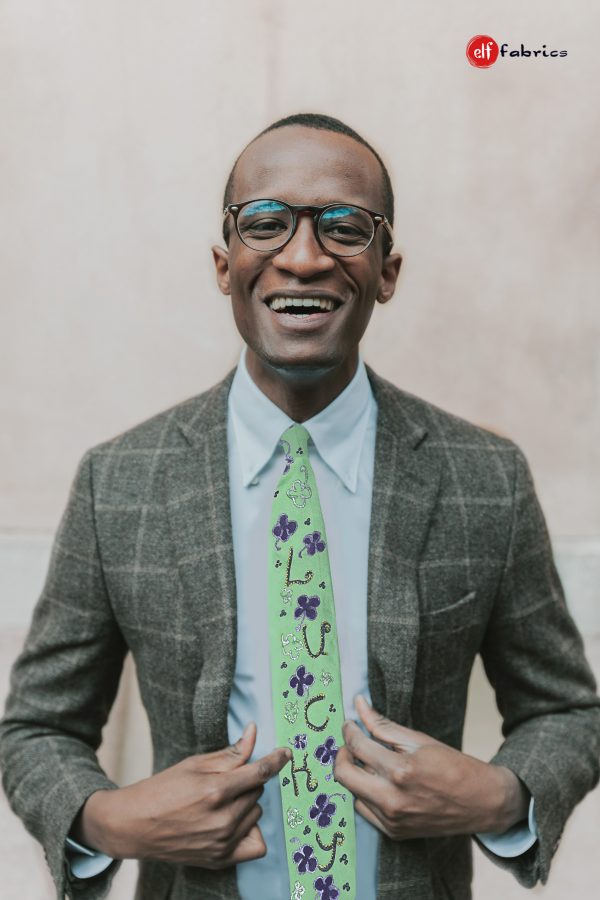 Зелена копринена вратовръзка на късметлията, подарък за мъж - налична