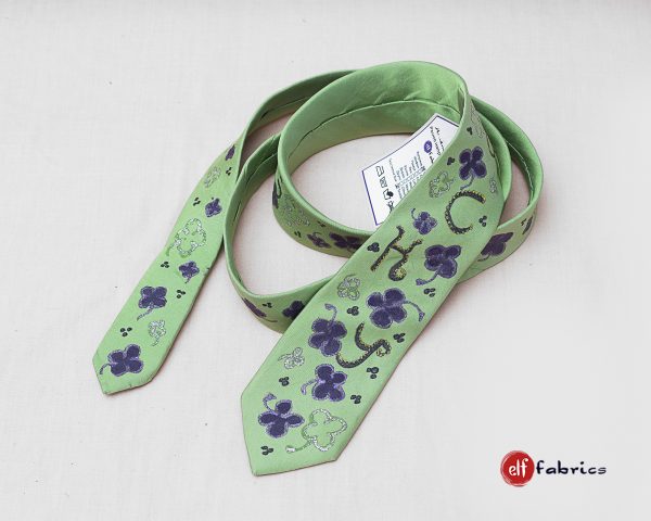 Зелена копринена вратовръзка на късметлията, подарък за мъж - налична