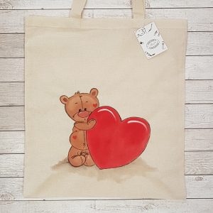 Рисувана текстилна торба "Мече с голямо сърце"