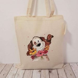 Рисувана текстилна торба "Куче с букет"