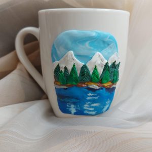 Чаша с пейзаж, декорирана с полимерна глина