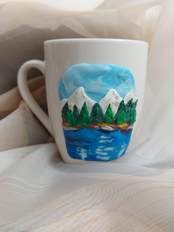 Чаша с пейзаж, декорирана с полимерна глина