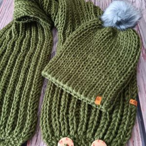 Дизайнерски ръчно плетен зимен комплект от шал 2в1 и лента "Калина"