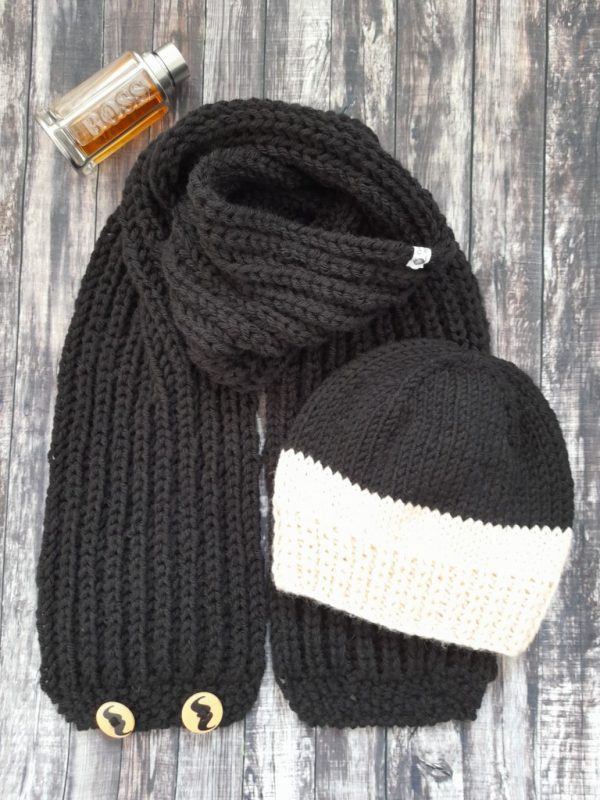 Дизайнерски луксозен ръчно плетен комплект "Кардам" - шал 2в1 и шапка