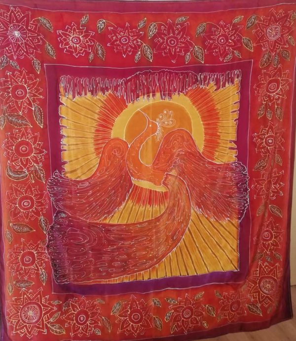 Ръчно рисуван плат от естествена коприна " Паун"