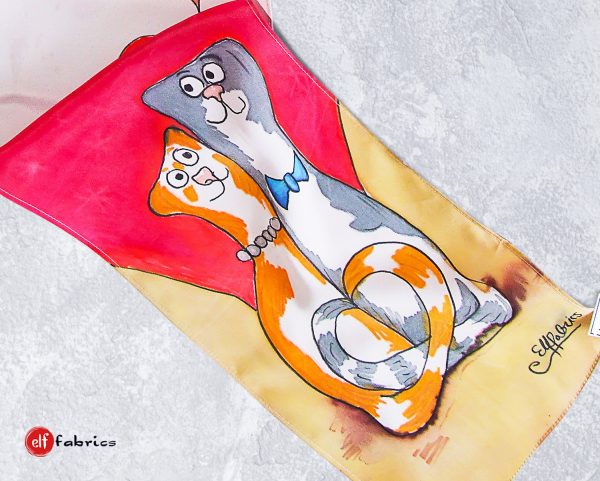 Копринен шал "Влюбени котета", подарък за Свети Валентин, по поръчка