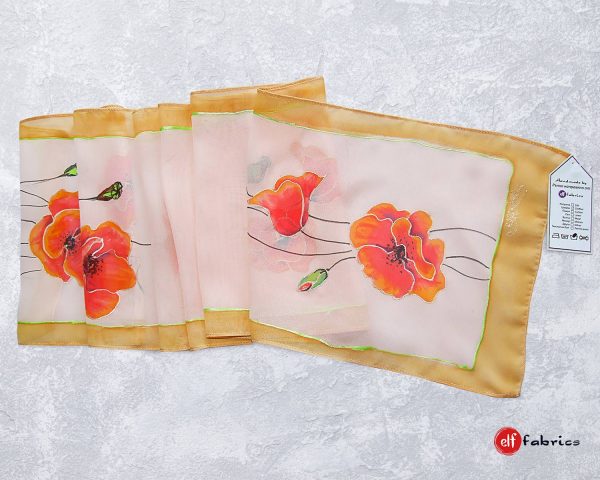 Рисувани копринени шалове с макове, подарък за 8 март - по поръчка