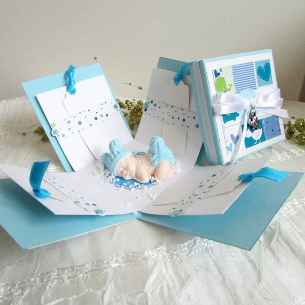 Бебешка картичка-кутийка за новородено момче