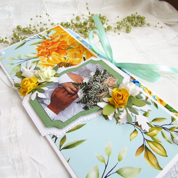 Луксозна сватбена картичка-плик със слънчогледи