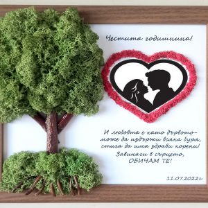 Подарък за годишнина от сватба със скандинавски мъх и снимка на двойка