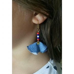 Обици Хипи с дънков плат и цветни мъниста