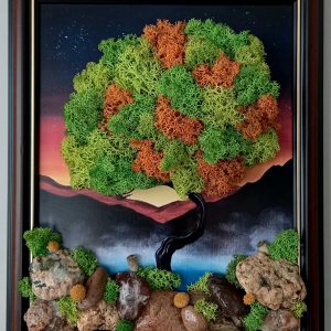 Картина със скандинавски мъх и морски камъчета