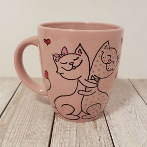 Рисувана керамична чаша "Влюбените котки", 300 мл.