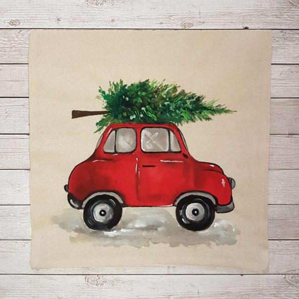 Рисувана калъфка с цип „Автомобил с елха“