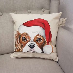 Рисувана декоративна калъфка „Коледно куче“